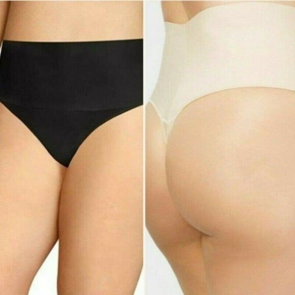 BOGO Maidenform Curvy Cooling Shaping Thong Firm Control Black Beige 4X NEW Lot - Picture 1 of 10